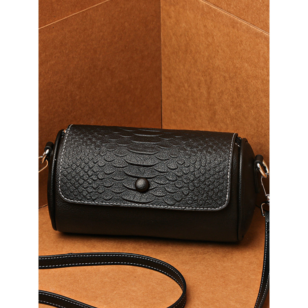 Unique Embossed Flap Cylinder Crossbody Bag