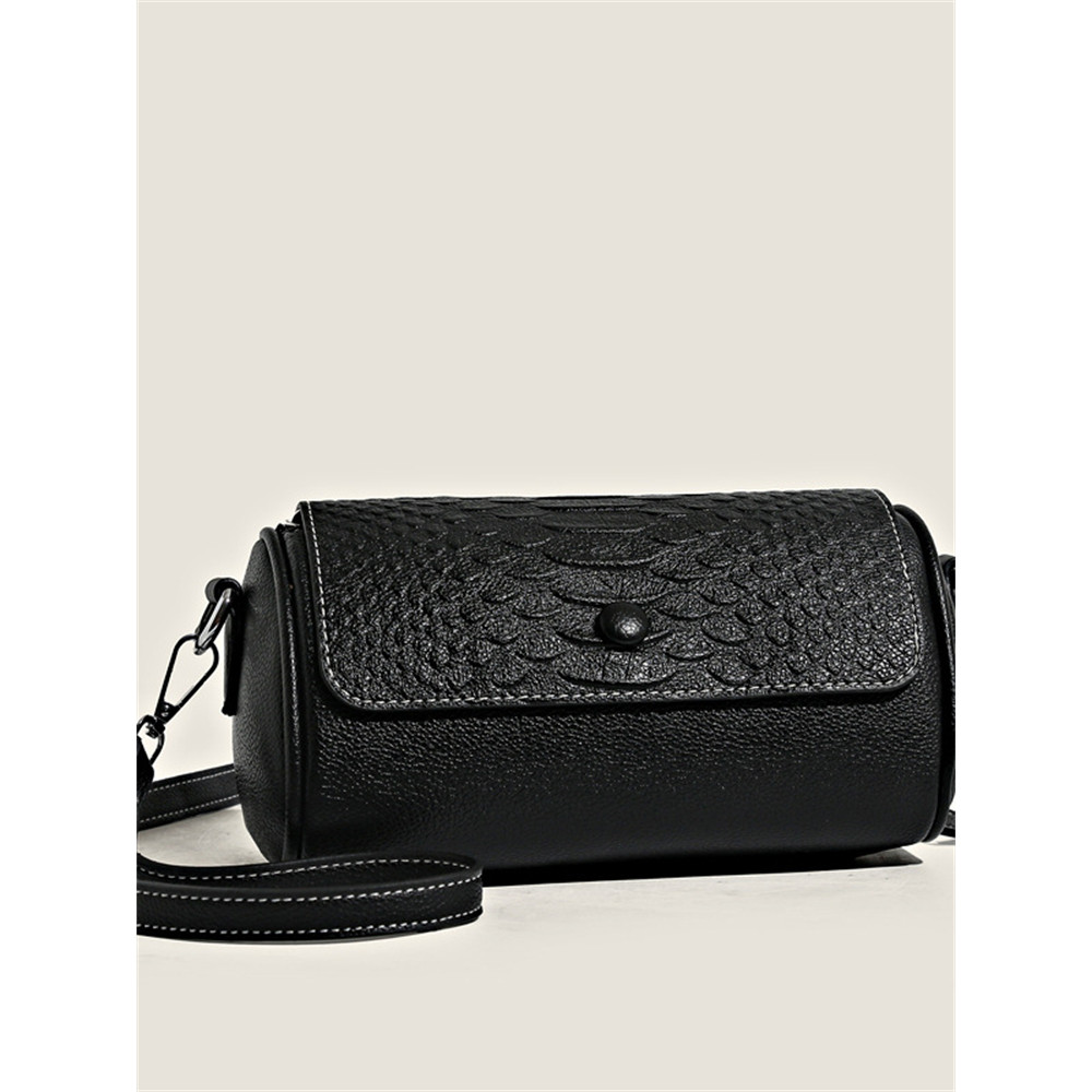 Unique Embossed Flap Cylinder Crossbody Bag