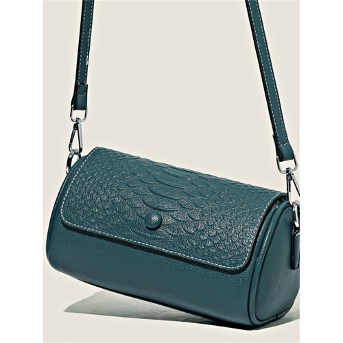 Unique Embossed Flap Cylinder Crossbody Bag
