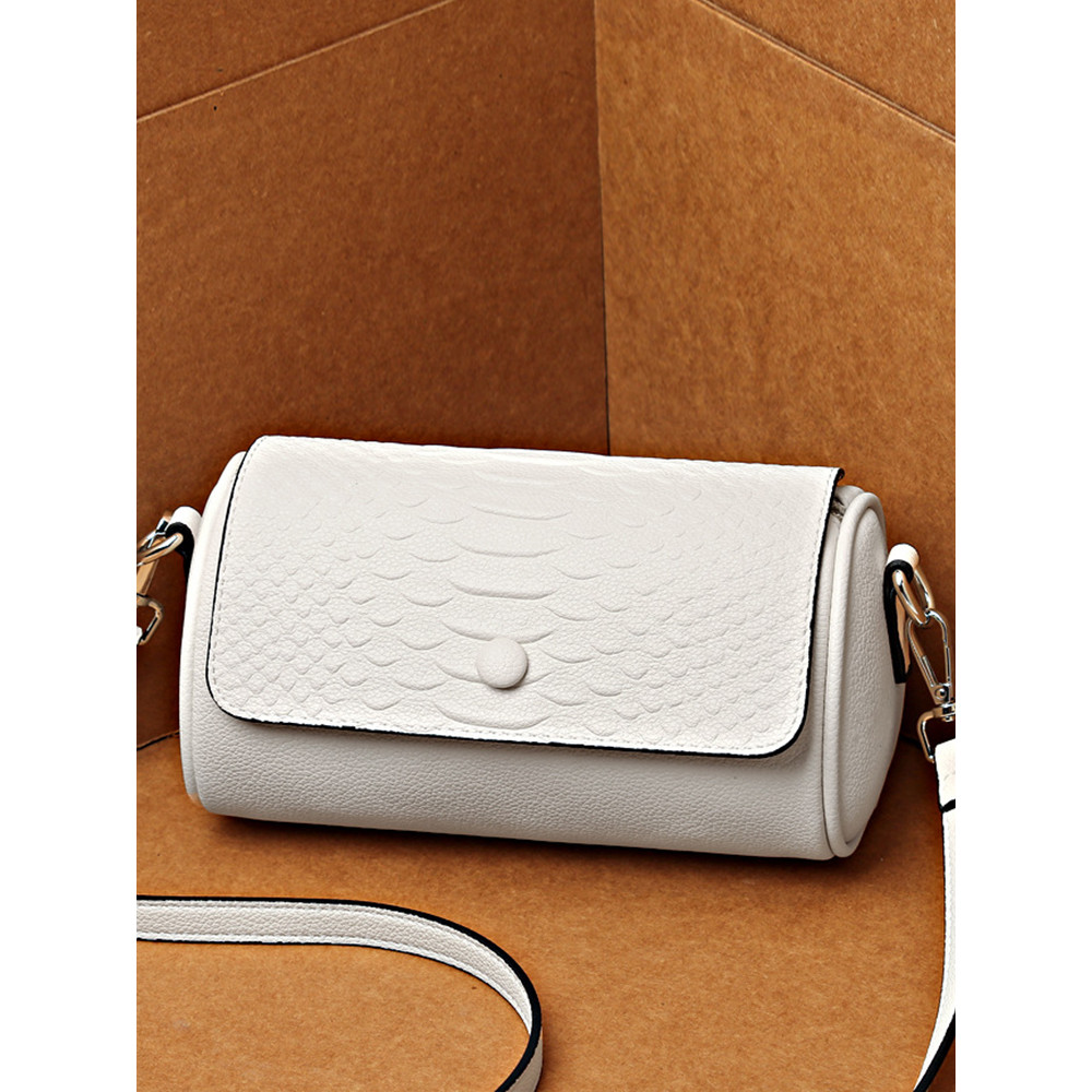 Unique Embossed Flap Cylinder Crossbody Bag