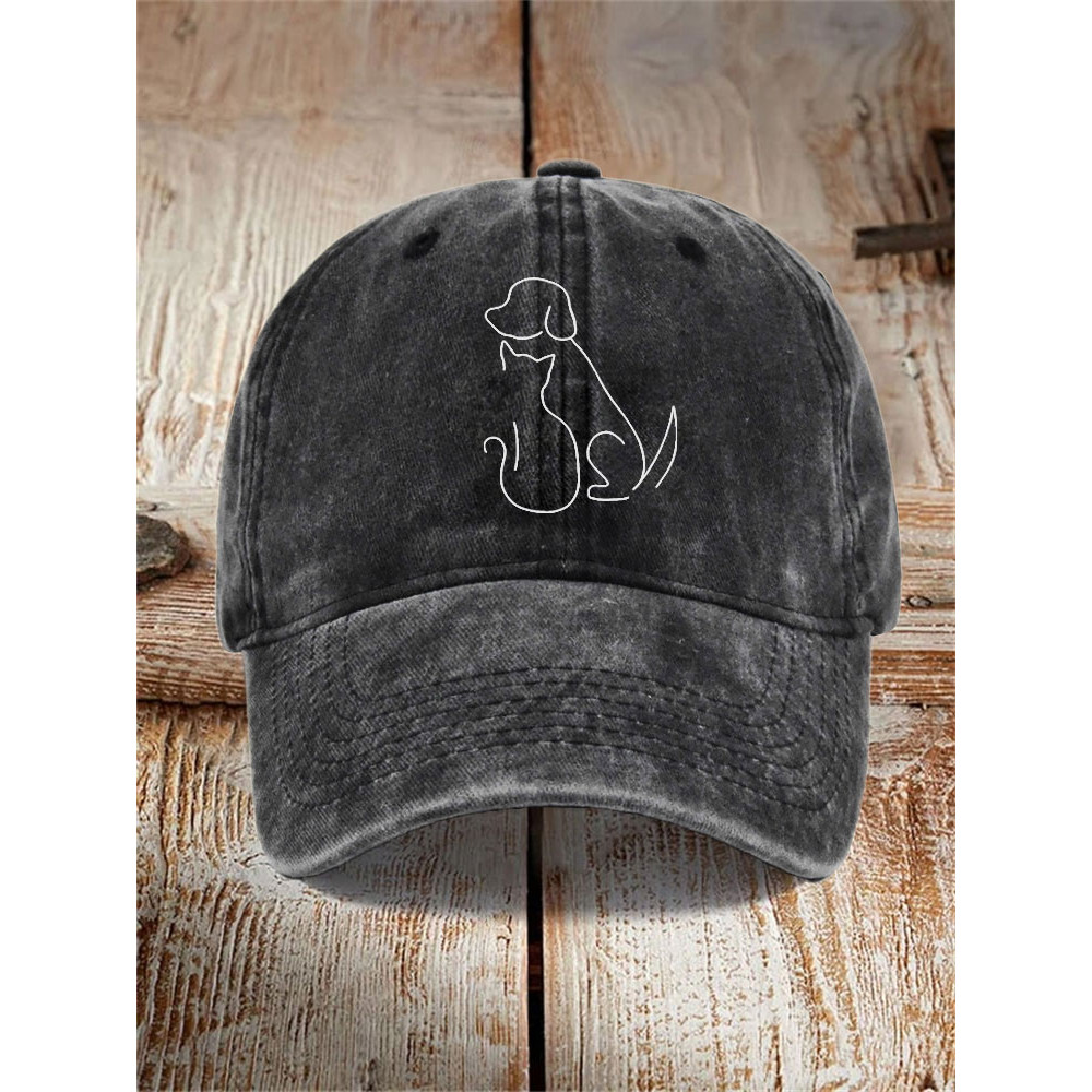 Unisex Casual Pet Dog And Cat Print Washed Hat