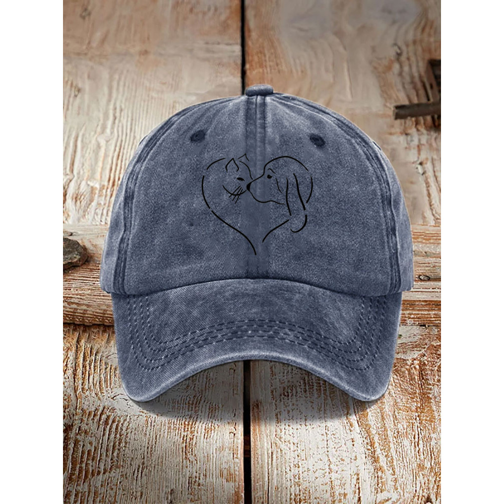 Unisex Casual Pet Dog And Cat Print Washed Hat