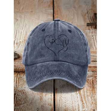 Unisex Casual Pet Dog And Cat Print Washed Hat