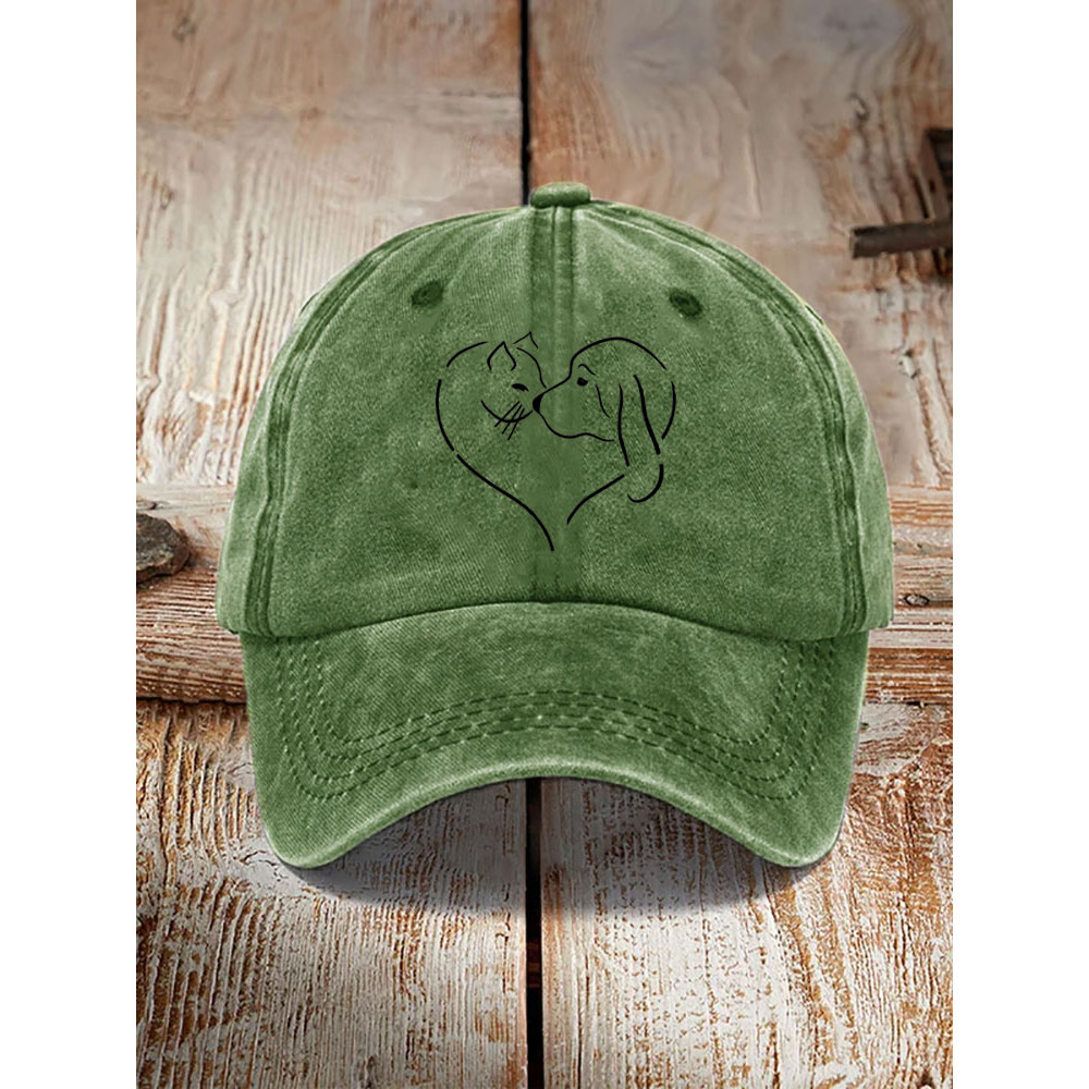 Unisex Casual Pet Dog And Cat Print Washed Hat