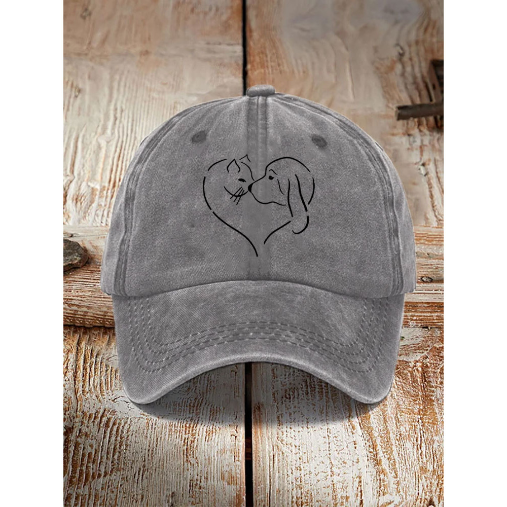 Unisex Casual Pet Dog And Cat Print Washed Hat