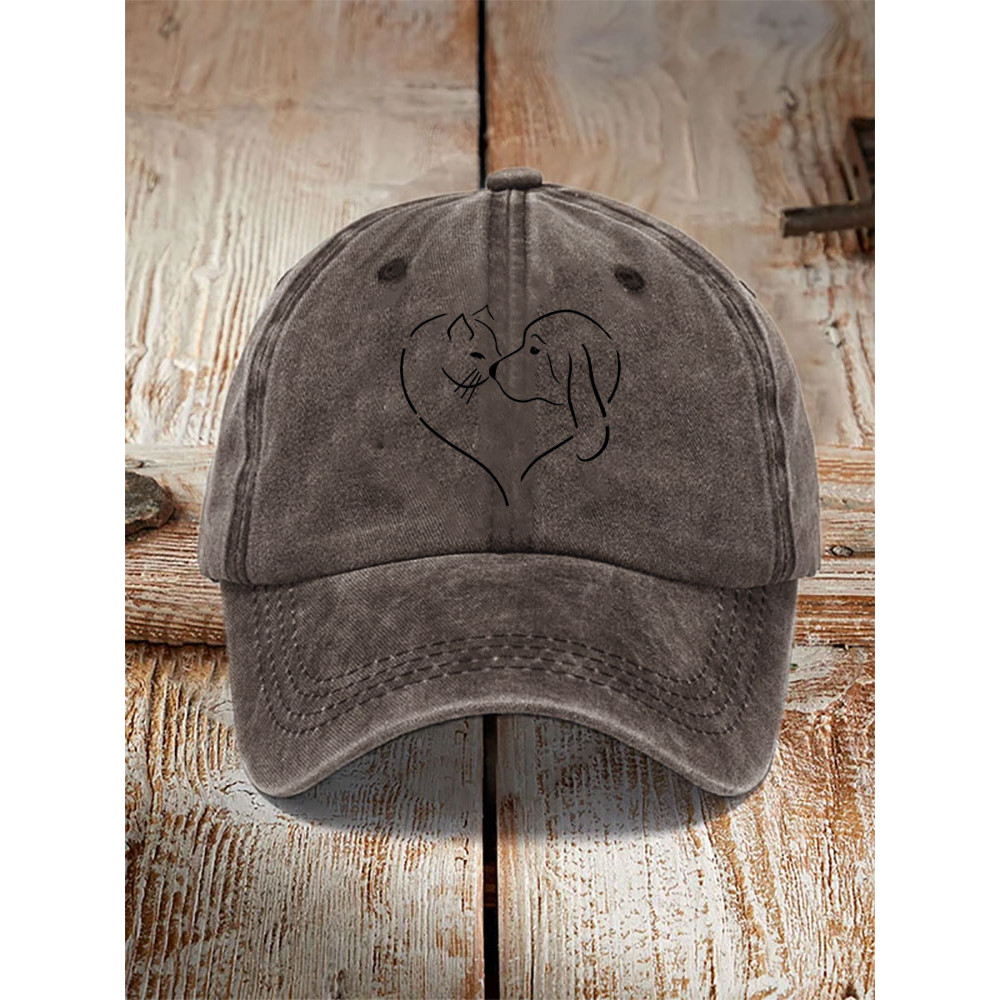 Unisex Casual Pet Dog And Cat Print Washed Hat