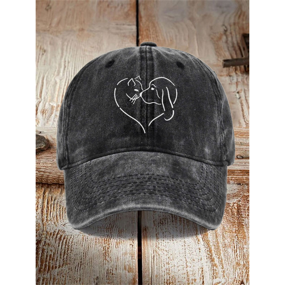 Unisex Casual Pet Dog And Cat Print Washed Hat