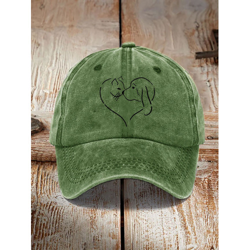 Unisex Casual Pet Dog And Cat Print Washed Hat