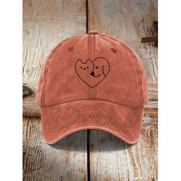 Unisex Casual Pet Dog And Cat Print Washed Hat