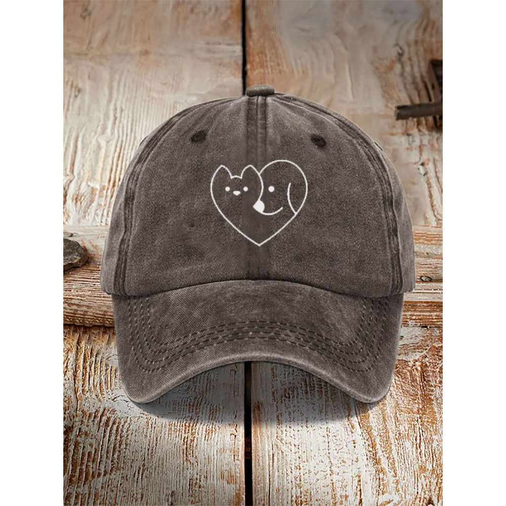 Unisex Casual Pet Dog And Cat Print Washed Hat