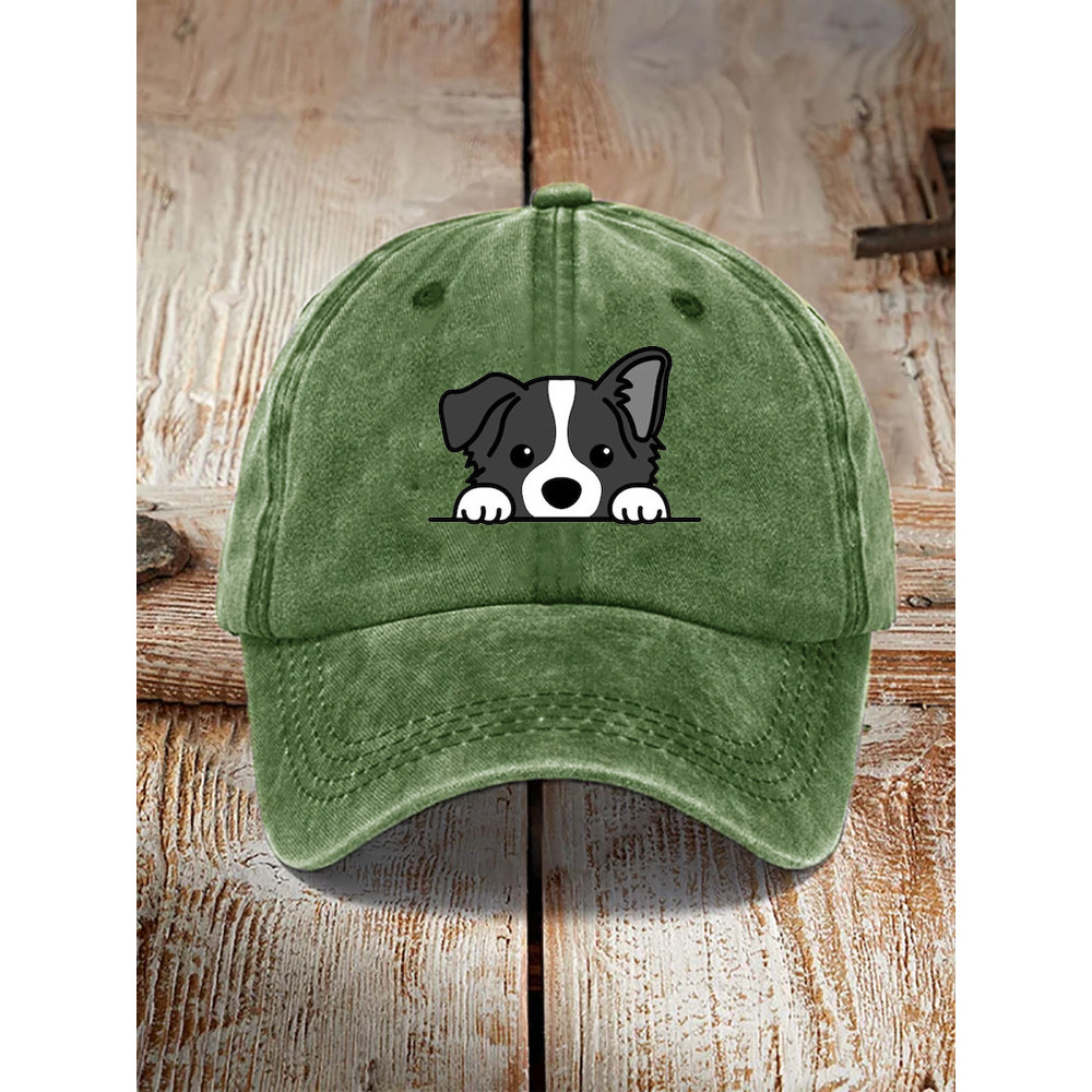 Unisex Casual Pet Dog Print Washed Hat