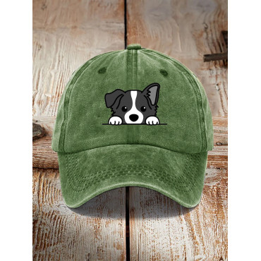 Unisex Casual Pet Dog Print Washed Hat