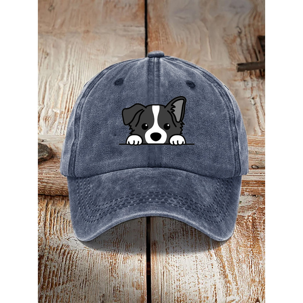 Unisex Casual Pet Dog Print Washed Hat