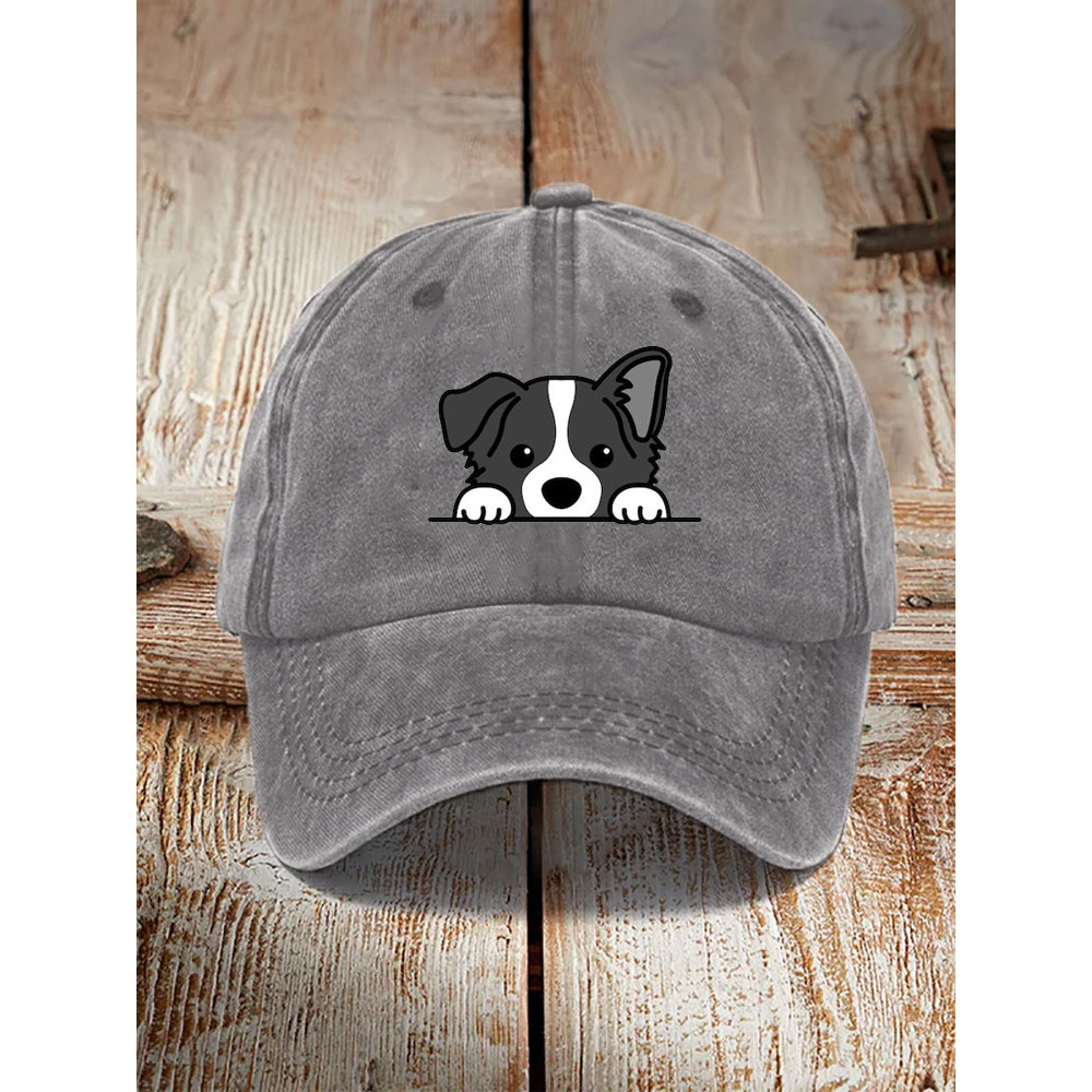 Unisex Casual Pet Dog Print Washed Hat