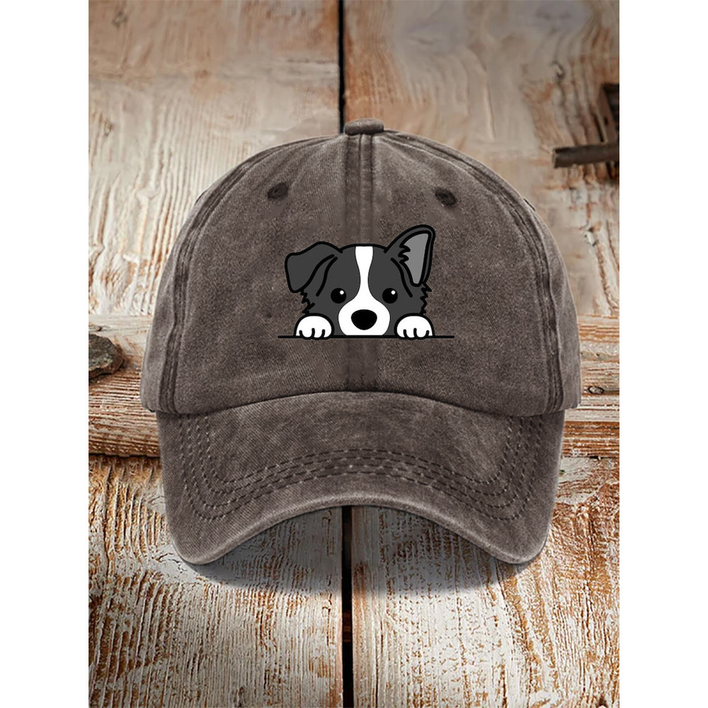 Unisex Casual Pet Dog Print Washed Hat