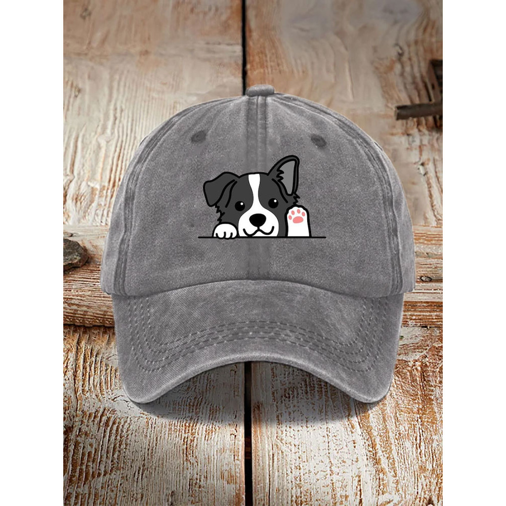 Unisex Casual Pet Dog Print Washed Hat