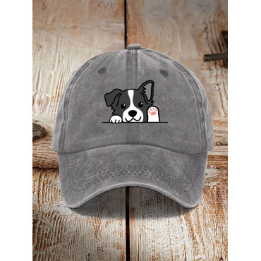 Unisex Casual Pet Dog Print Washed Hat