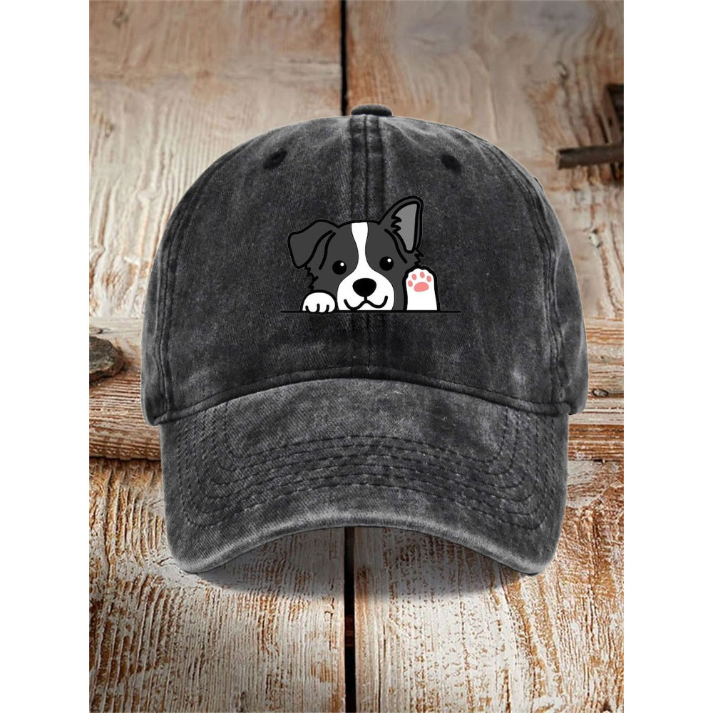 Unisex Casual Pet Dog Print Washed Hat