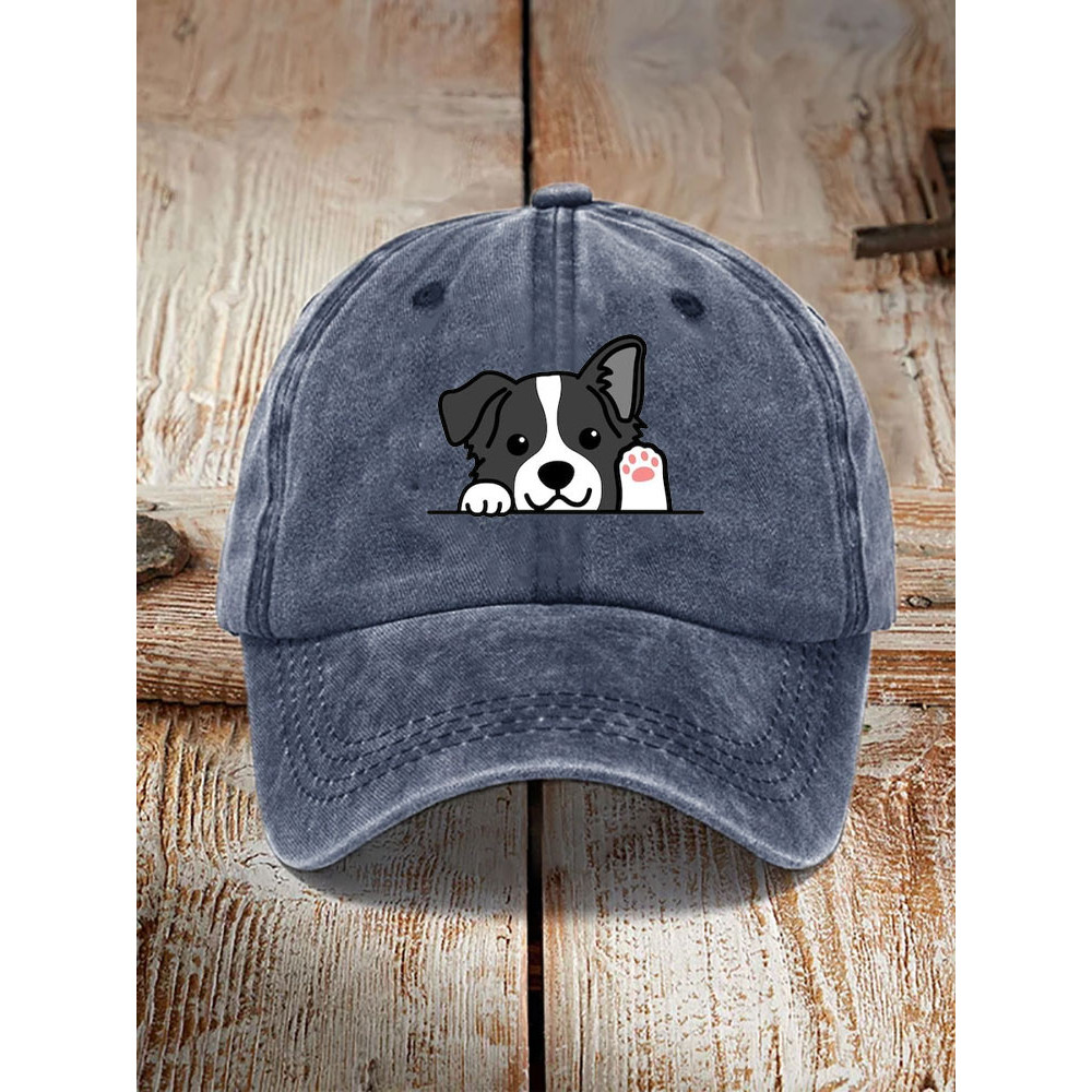 Unisex Casual Pet Dog Print Washed Hat