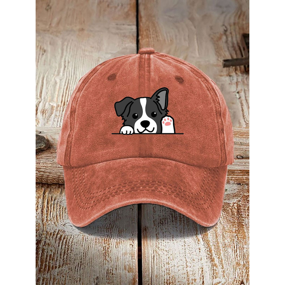 Unisex Casual Pet Dog Print Washed Hat
