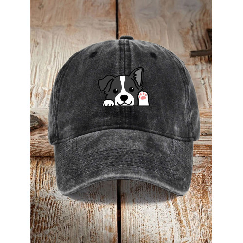 Unisex Casual Pet Dog Print Washed Hat