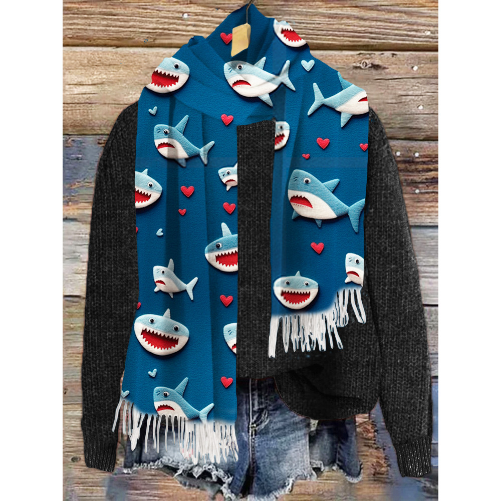 Valentine Gift Love Heart Shark Art Print Cozy Scarf