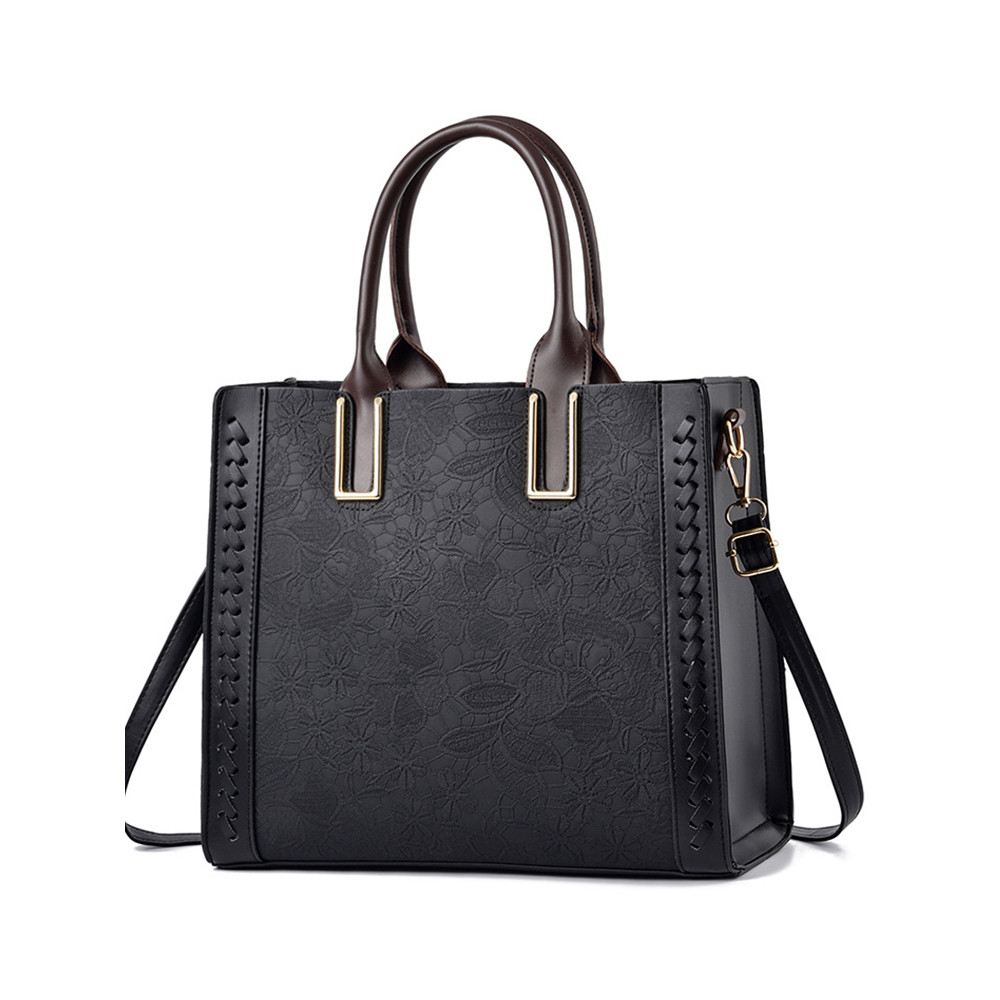 Vinatge Lace Patchwork Soft Leather Tote Bag