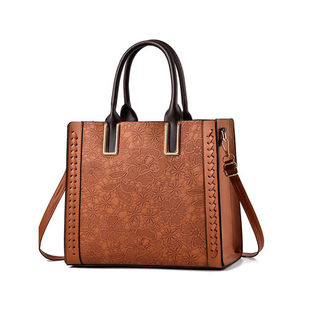 Vinatge Lace Patchwork Soft Leather Tote Bag