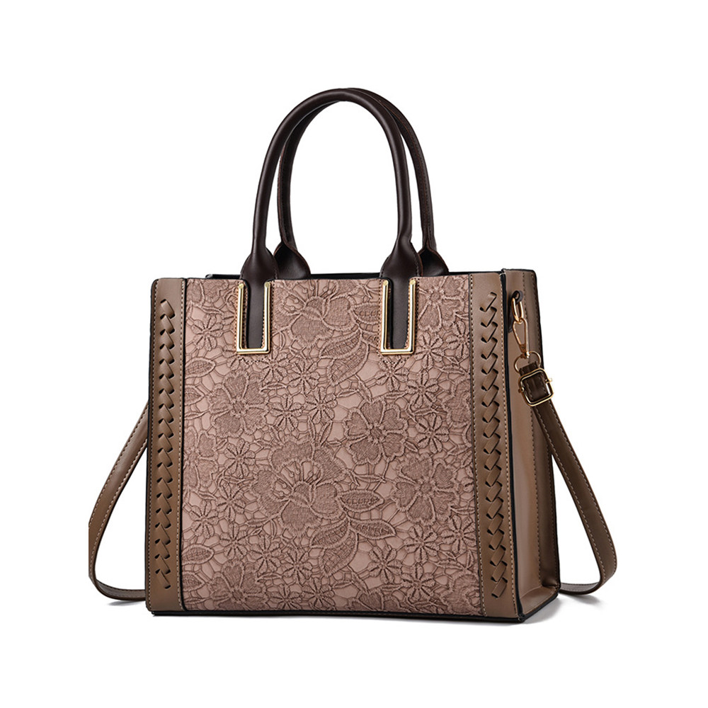 Vinatge Lace Patchwork Soft Leather Tote Bag