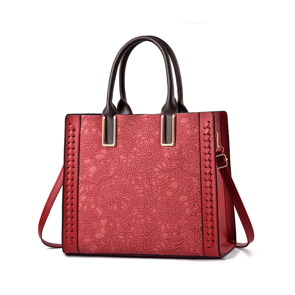 Vinatge Lace Patchwork Soft Leather Tote Bag