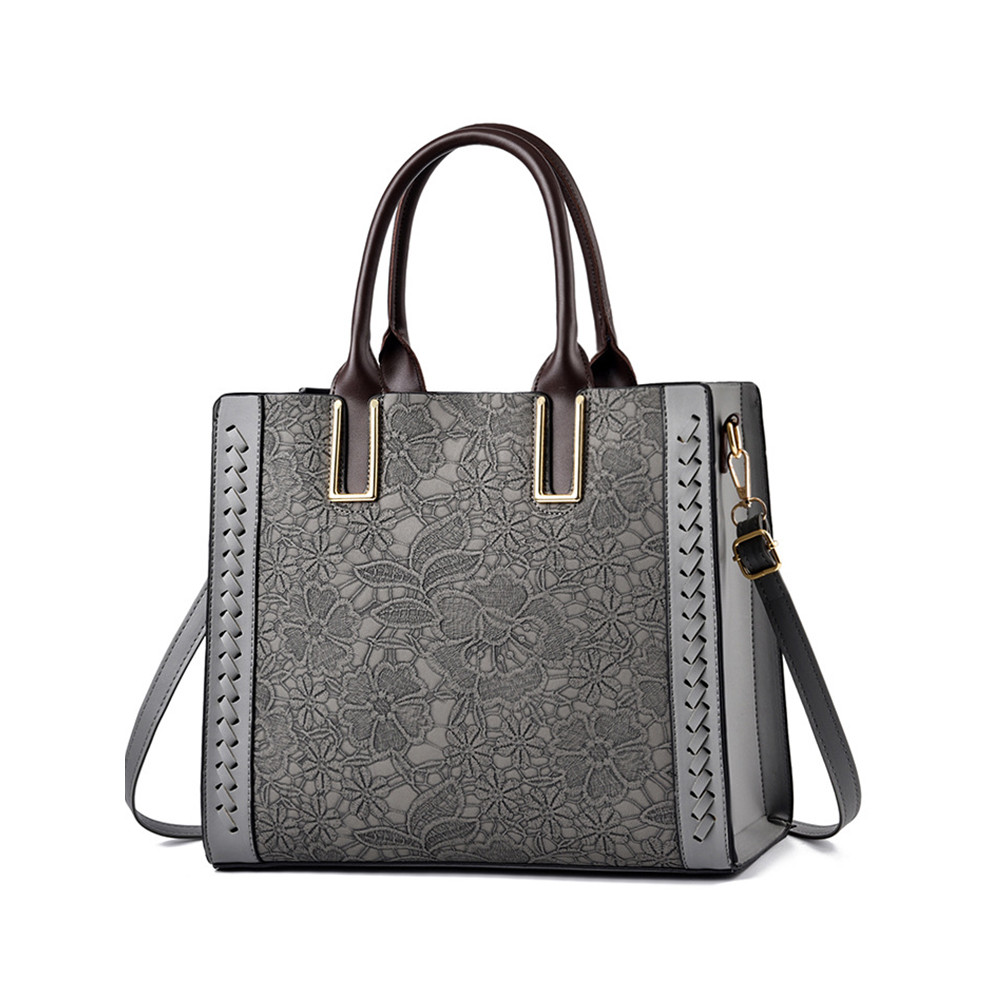 Vinatge Lace Patchwork Soft Leather Tote Bag