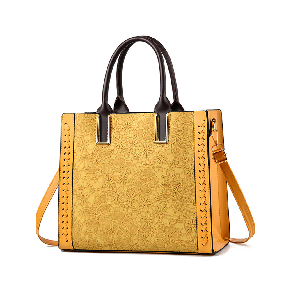 Vinatge Lace Patchwork Soft Leather Tote Bag
