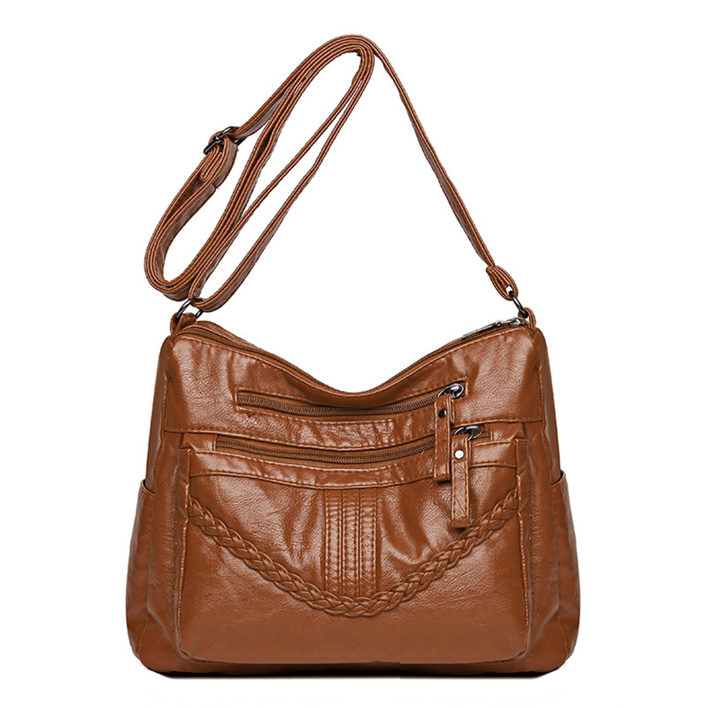 Vintage Braid Details Multi Pocket Crossbody Bag