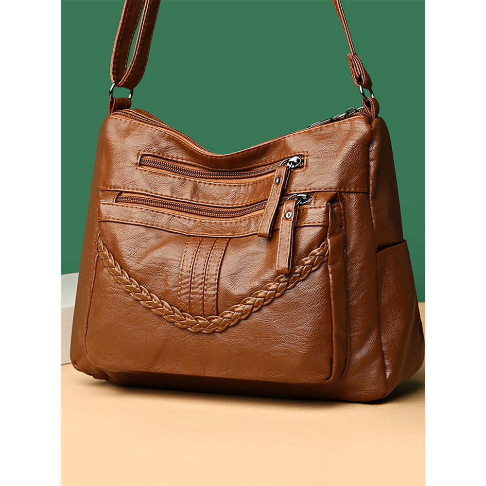 Vintage Braid Details Multi Pocket Crossbody Bag