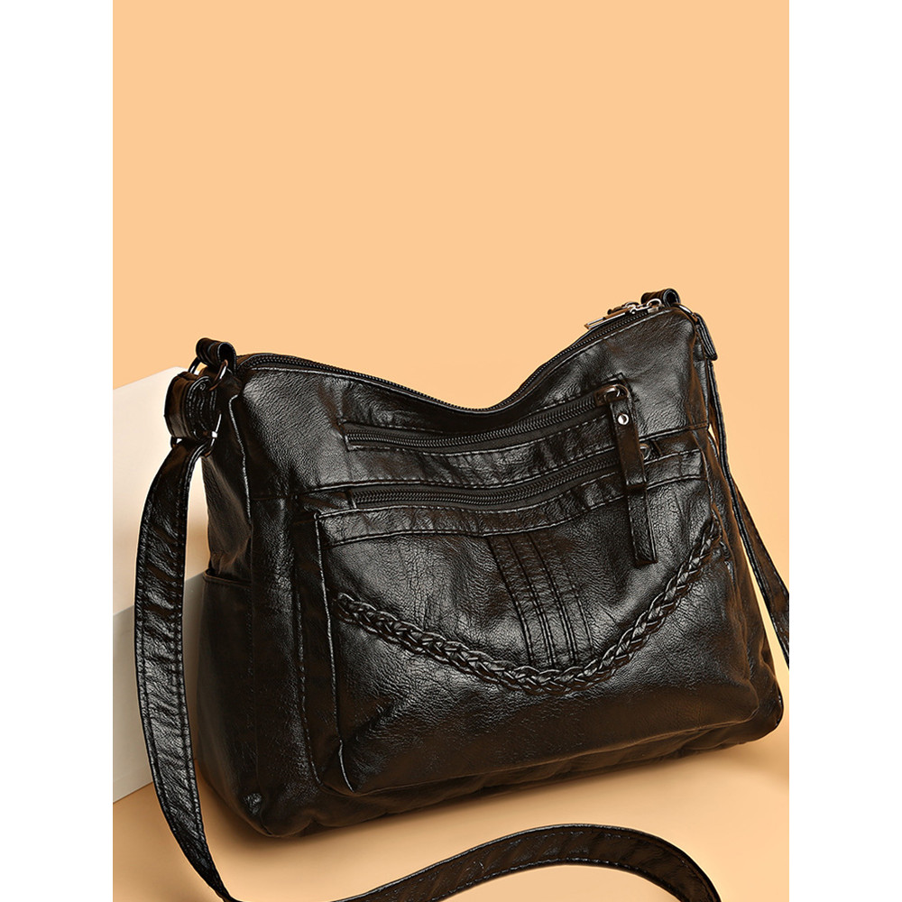 Vintage Braid Details Multi Pocket Crossbody Bag