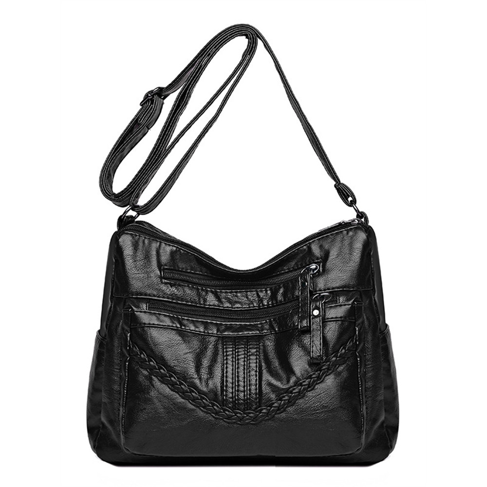 Vintage Braid Details Multi Pocket Crossbody Bag