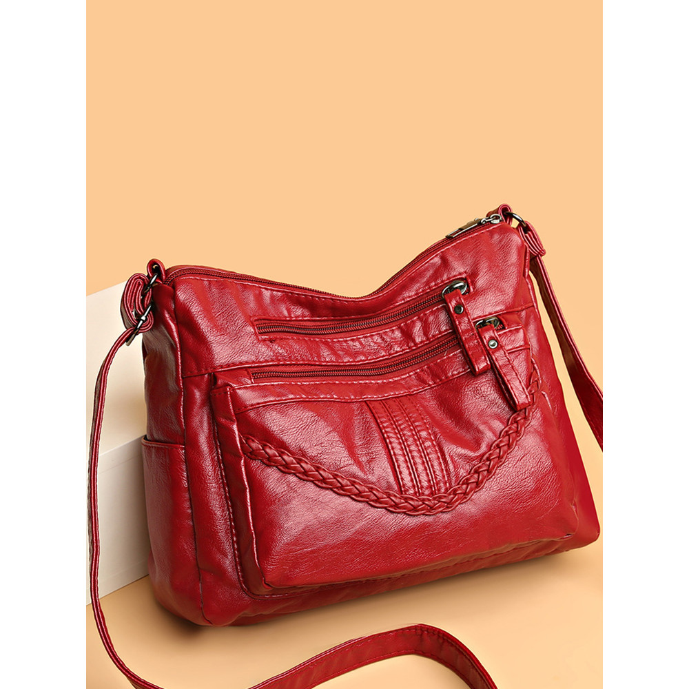 Vintage Braid Details Multi Pocket Crossbody Bag