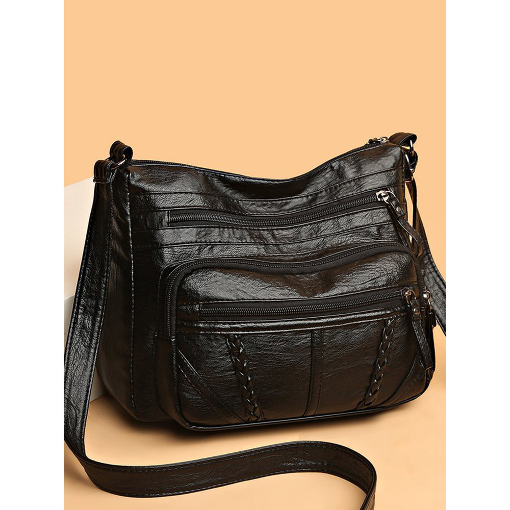 Vintage Braid Details Multi Pocket Crossbody Bag