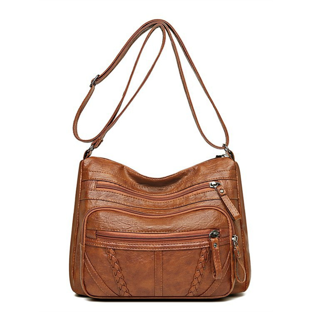 Vintage Braid Details Multi Pocket Crossbody Bag