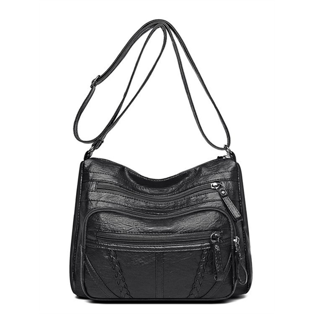 Vintage Braid Details Multi Pocket Crossbody Bag