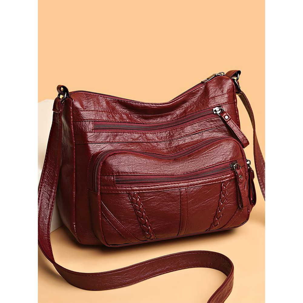 Vintage Braid Details Multi Pocket Crossbody Bag