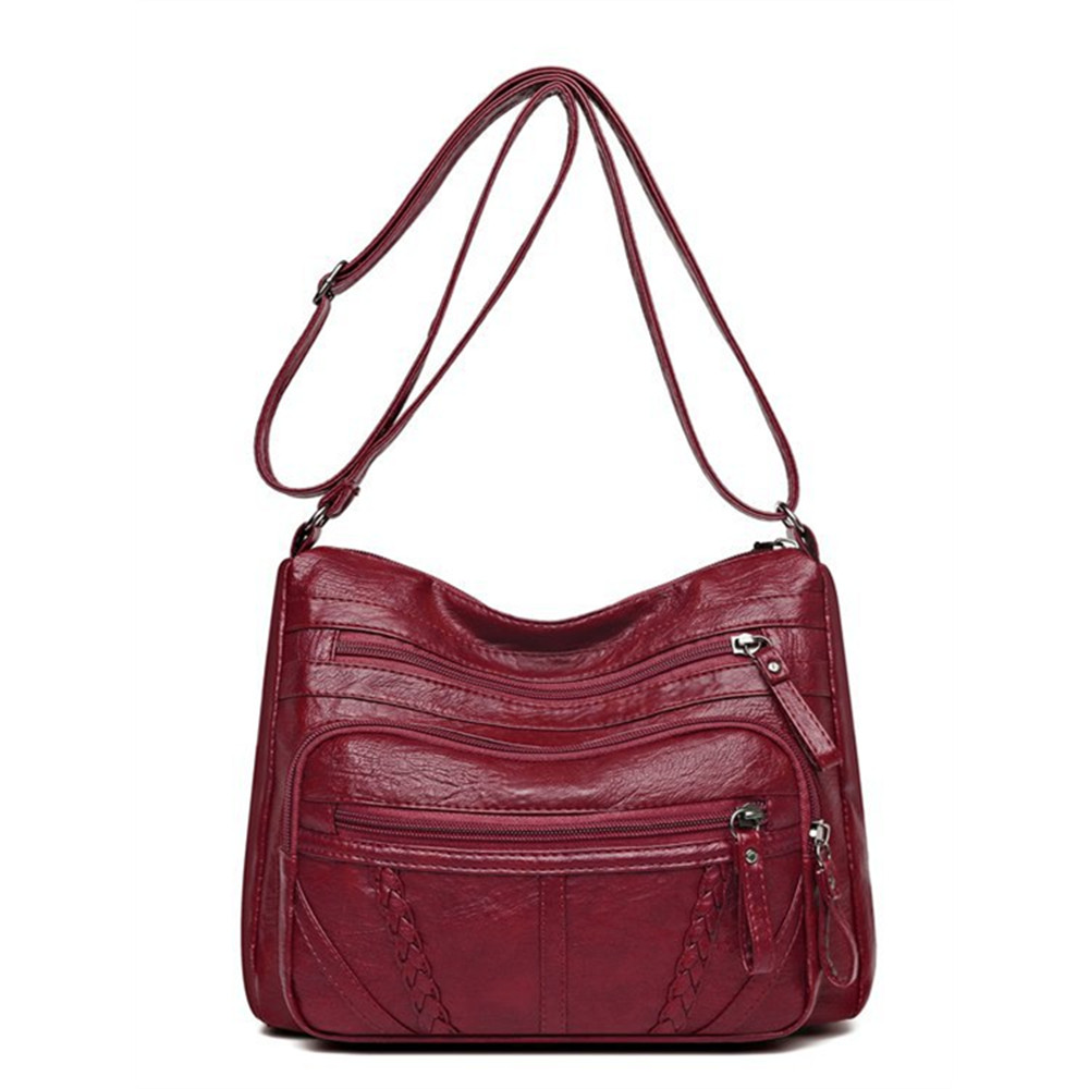 Vintage Braid Details Multi Pocket Crossbody Bag