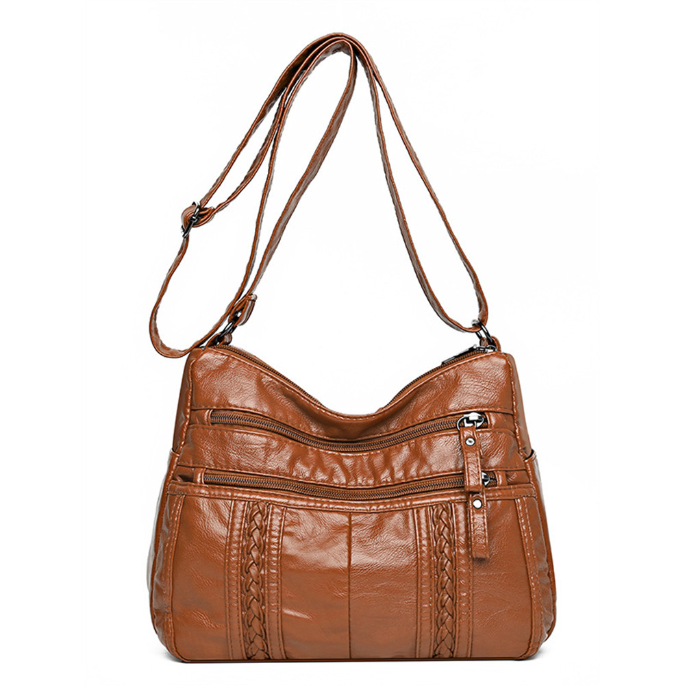 Vintage Braid Details Soft Leather Crossbody Bag