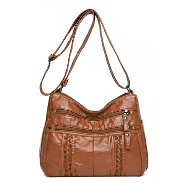 Vintage Braid Details Soft Leather Crossbody Bag