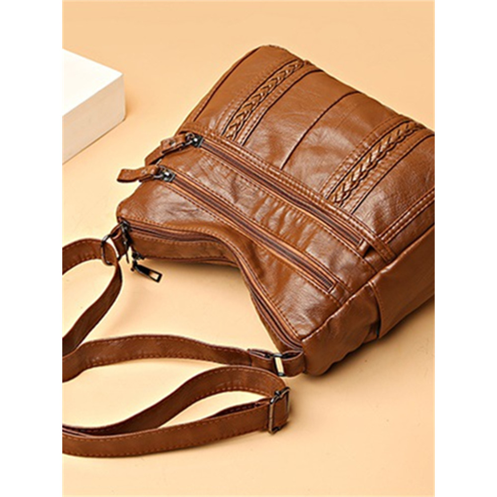 Vintage Braid Details Soft Leather Crossbody Bag