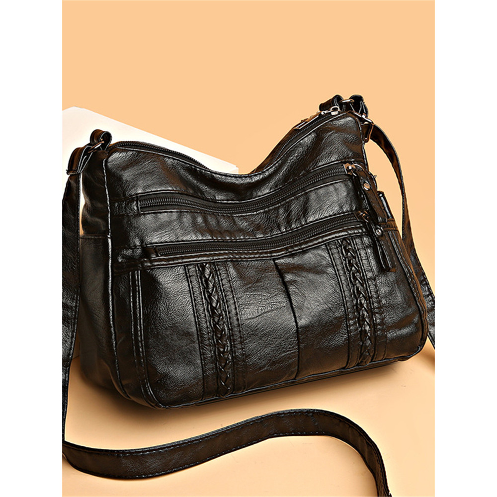 Vintage Braid Details Soft Leather Crossbody Bag