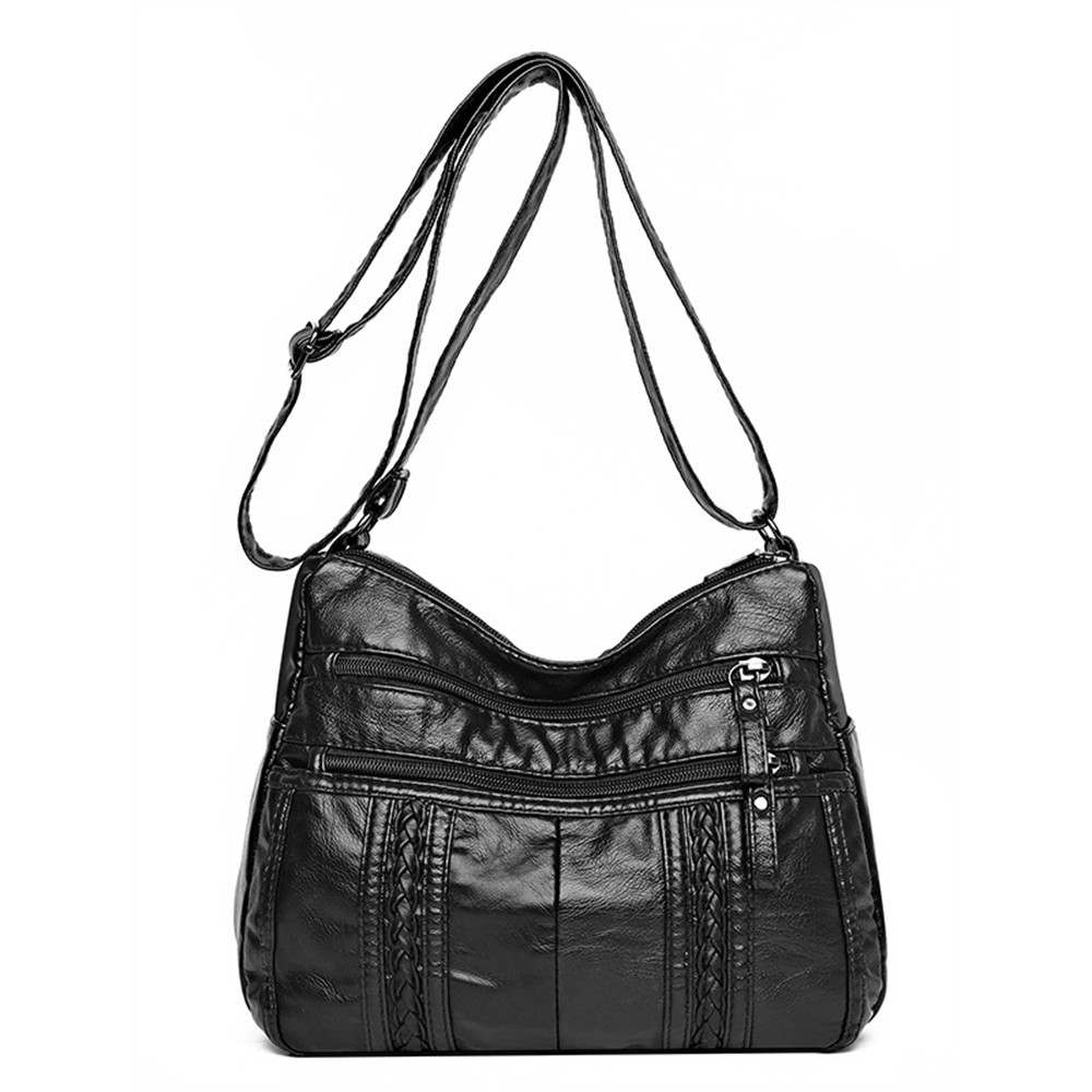 Vintage Braid Details Soft Leather Crossbody Bag