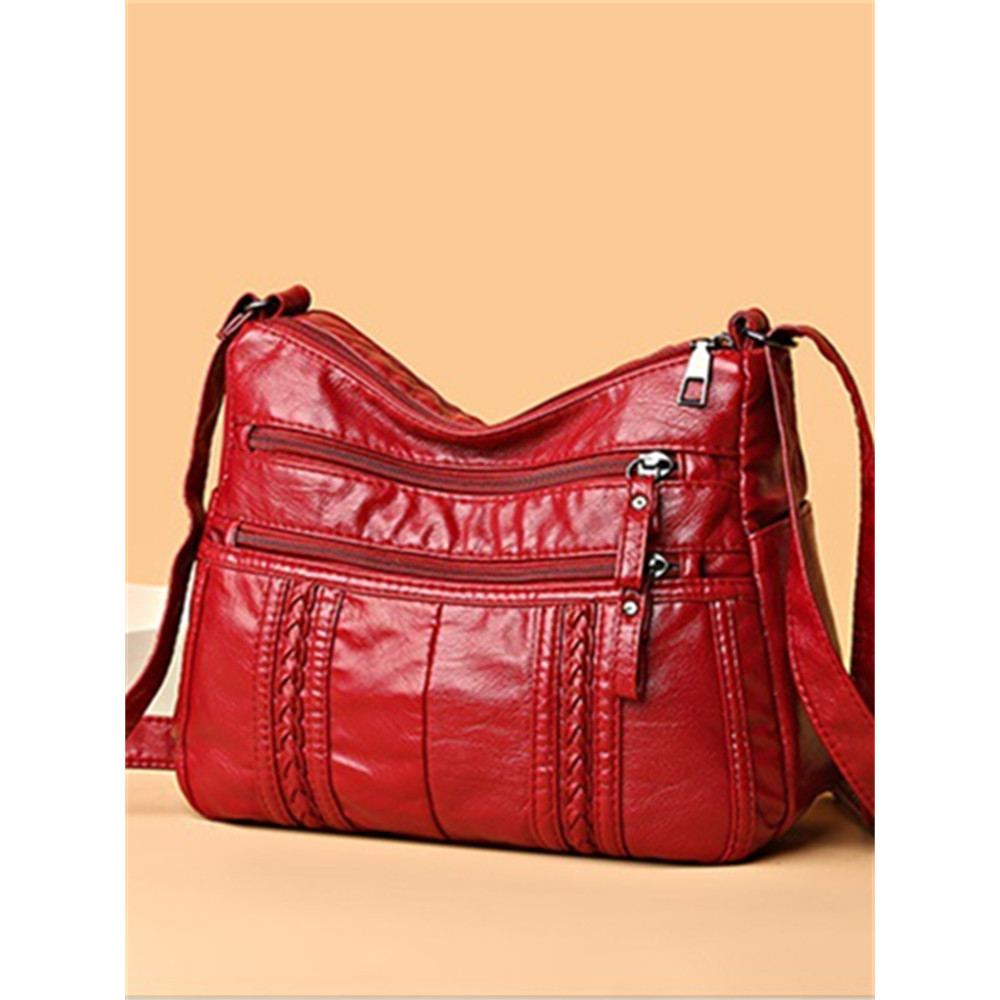 Vintage Braid Details Soft Leather Crossbody Bag