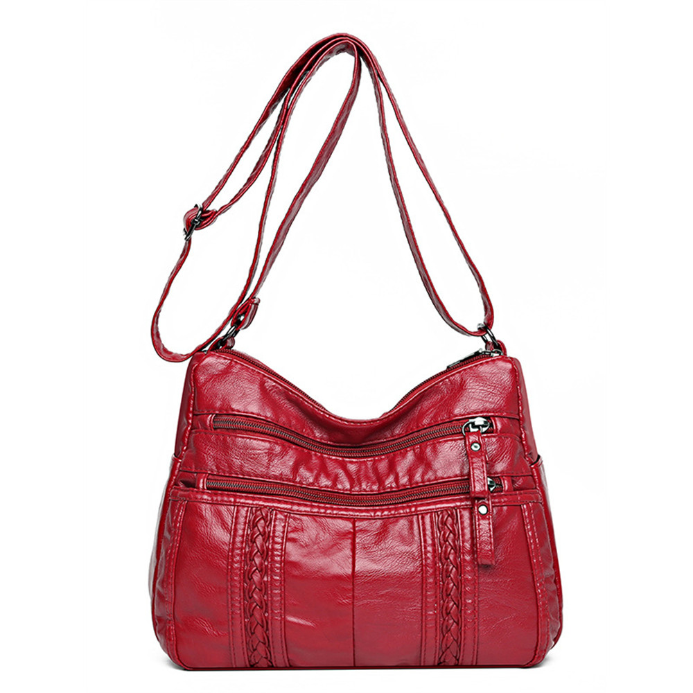 Vintage Braid Details Soft Leather Crossbody Bag