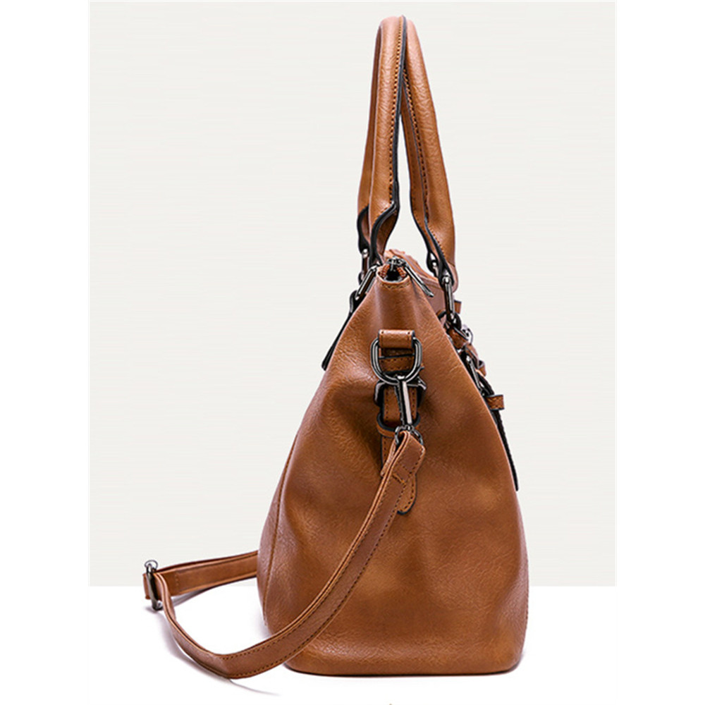 Vintage Buckled Oiled Leather Tote Bag